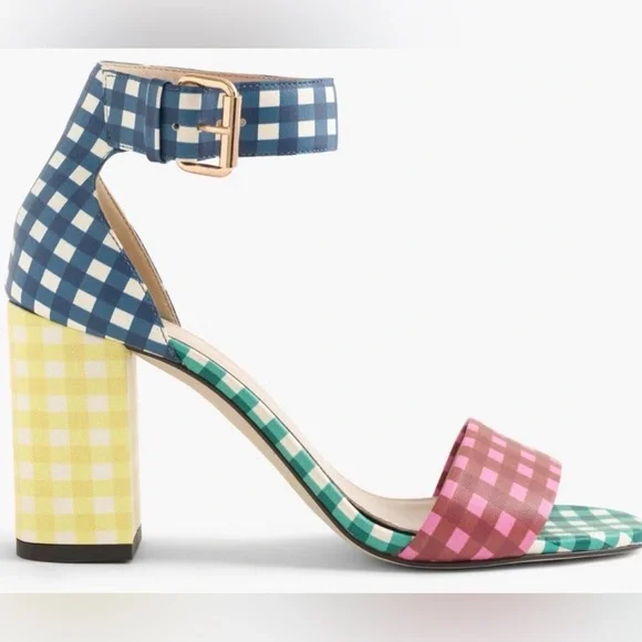 J. Crew Multicolor Gingham Block Heel Sandals - Picture 3 of 10